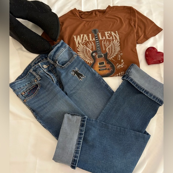 Wranglers Women W26 Bootcut Custom Rhinestone Pocket Stretch Western Jeans Y2K - Picture 2 of 16